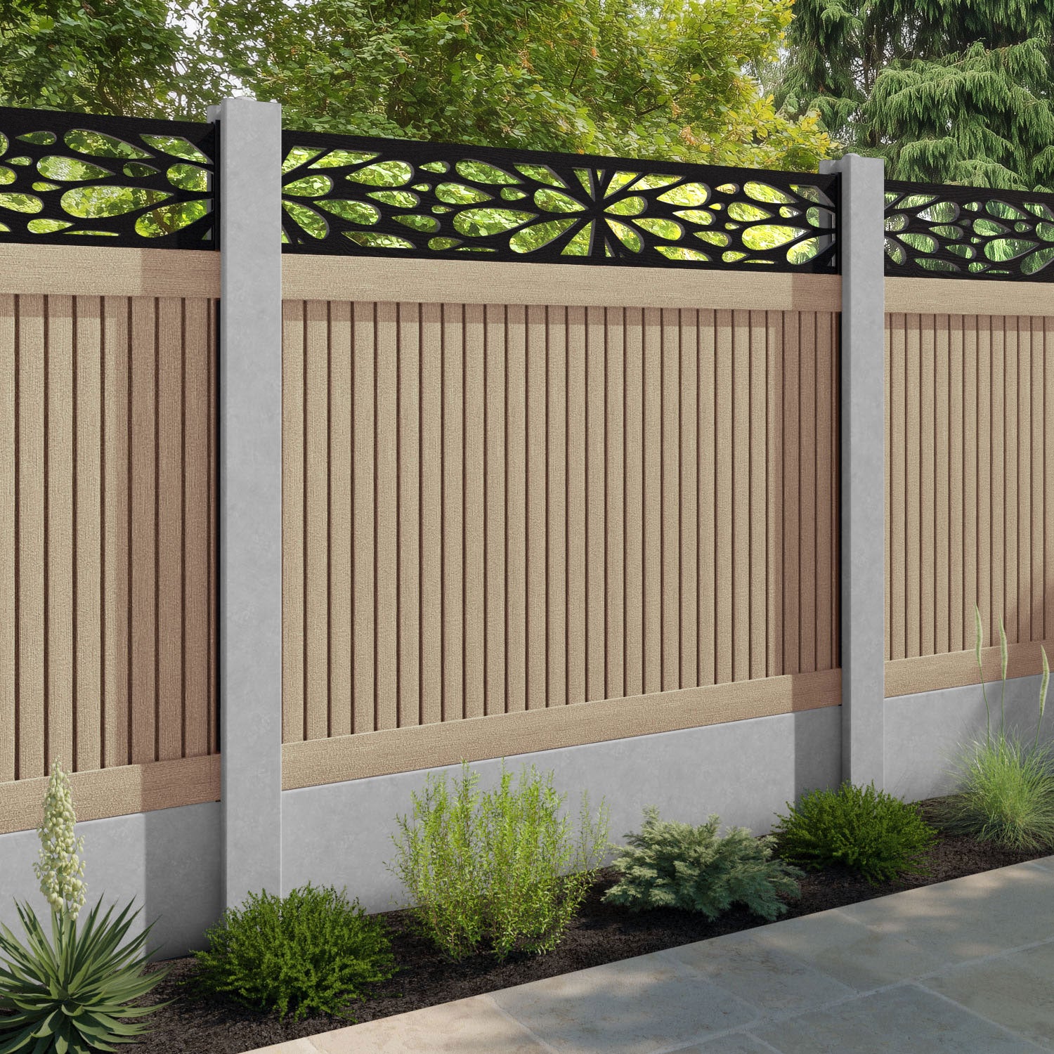 Virtis Blossom Fence Panel - Light Oak - for existing concrete posts