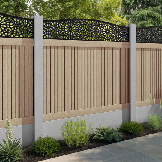 Virtis Alnara Curved Top Fence Panel - Light Oak - for existing concrete posts