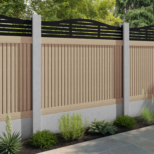 Virtis Aspen Curved Top Fence Panel - Light Oak - for existing concrete posts