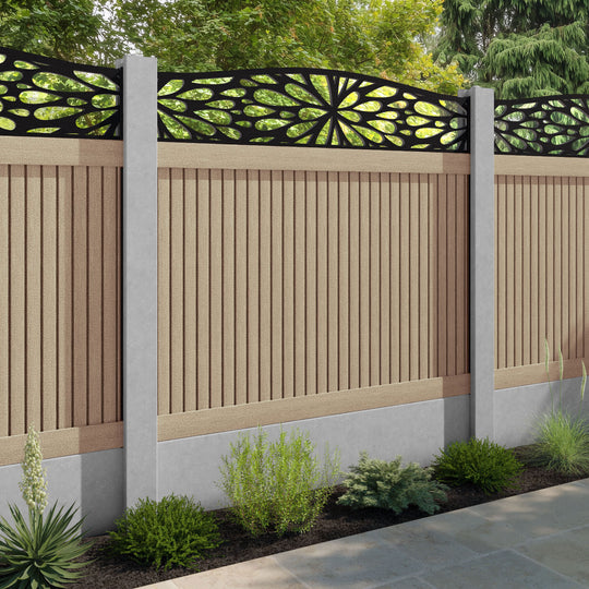 Virtis Blossom Curved Top Fence Panel - Light Oak - for existing concrete posts