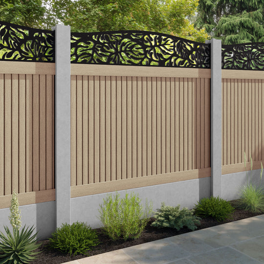 Virtis Botanic Curved Top Fence Panel - Light Oak - for existing concrete posts