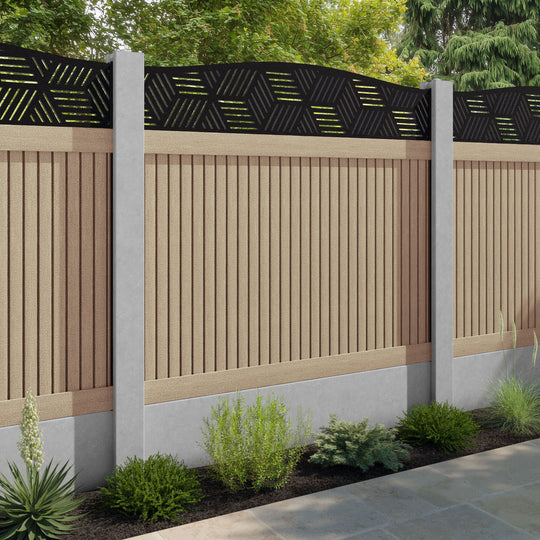 Virtis Cubed Curved Top Fence Panel - Light Oak - for existing concrete posts