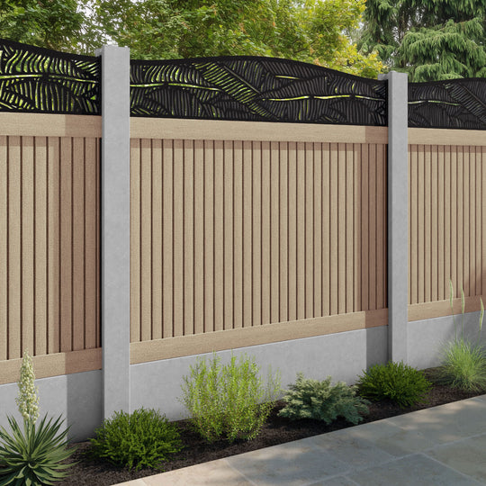 Virtis Feather Curved Top Fence Panel - Light Oak - for existing concrete posts