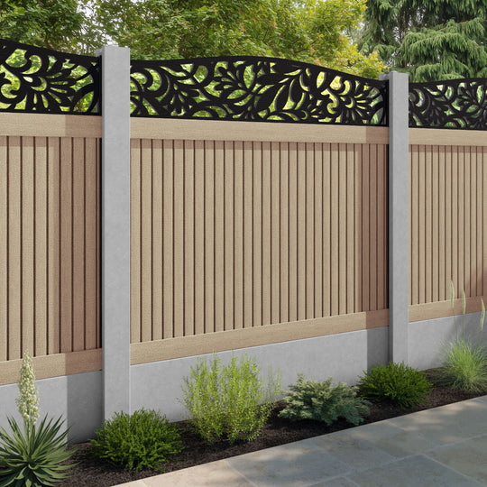 Virtis Heritage Curved Top Fence Panel - Light Oak - for existing concrete posts