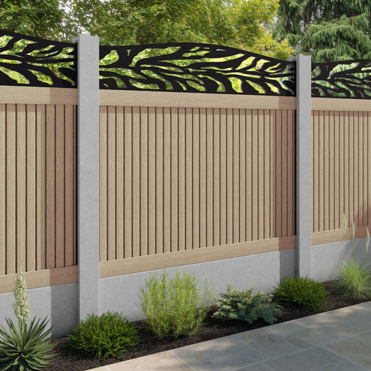 Virtis Malawi Curved Top Fence Panel - Light Oak - for existing concrete posts