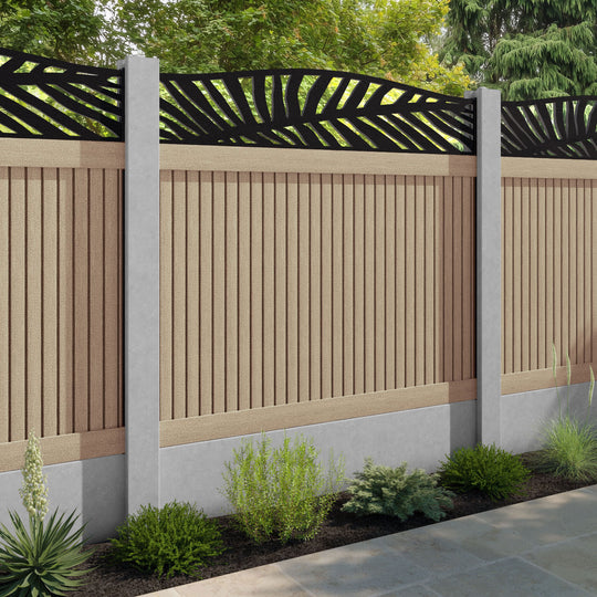Virtis Palm Curved Top Fence Panel - Light Oak - for existing concrete posts