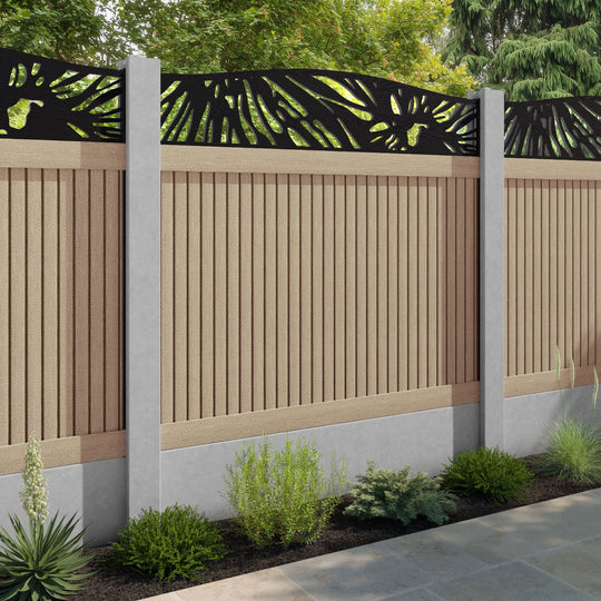 Virtis Poppy Curved Top Fence Panel - Light Oak - for existing concrete posts