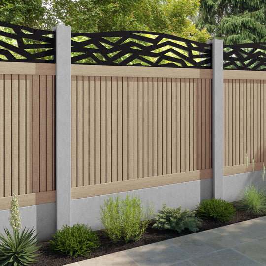 Virtis Zenith Curved Top Fence Panel - Light Oak - for existing concrete posts