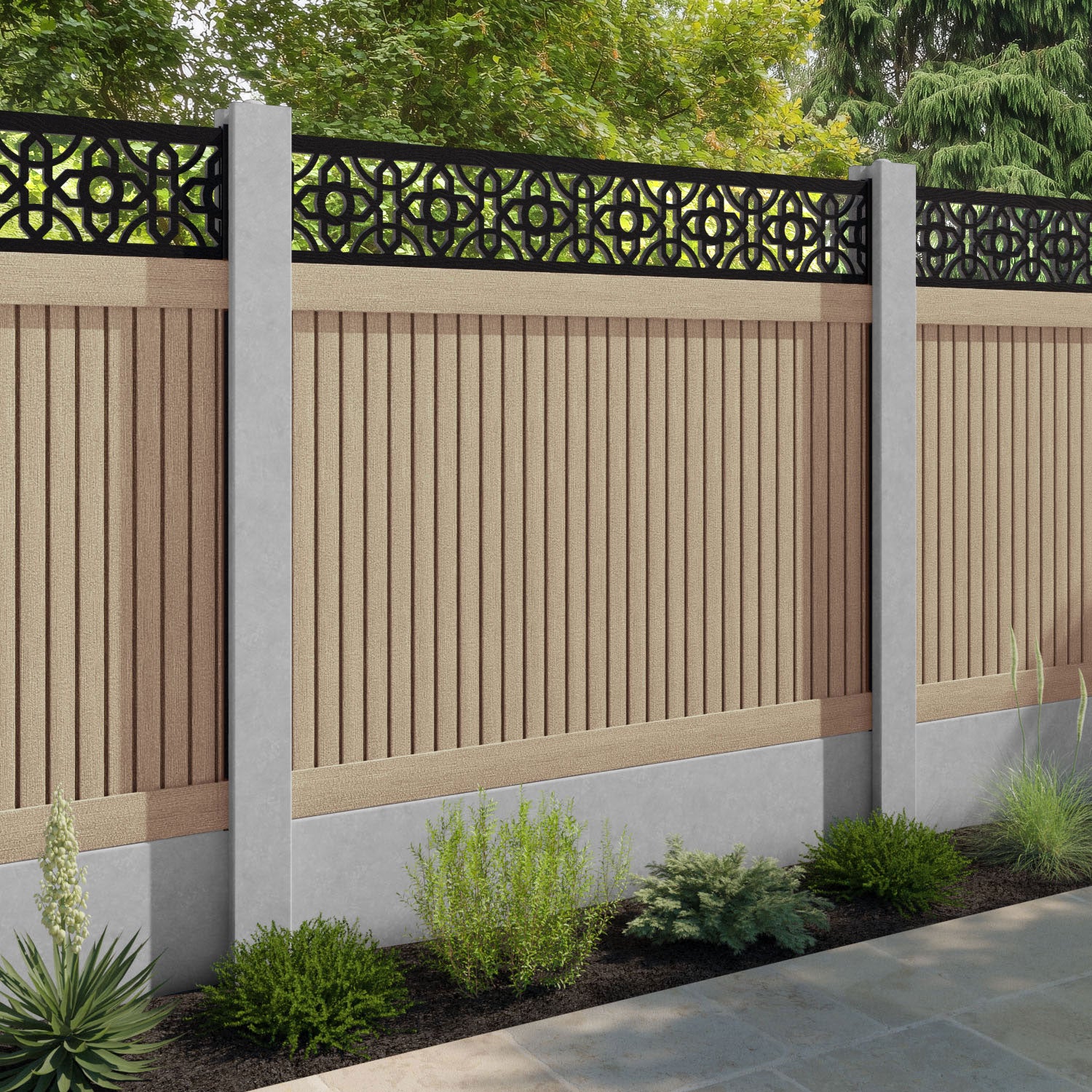 Virtis Nabila Fence Panel - Light Oak - for existing concrete posts