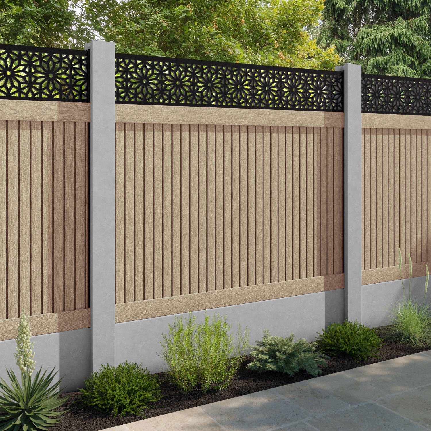Virtis Narwa Fence Panel - Light Oak - for existing concrete posts