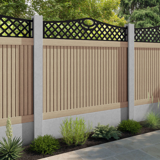 Virtis Oxford Curved Top Fence Panel - Light Oak - for existing concrete posts