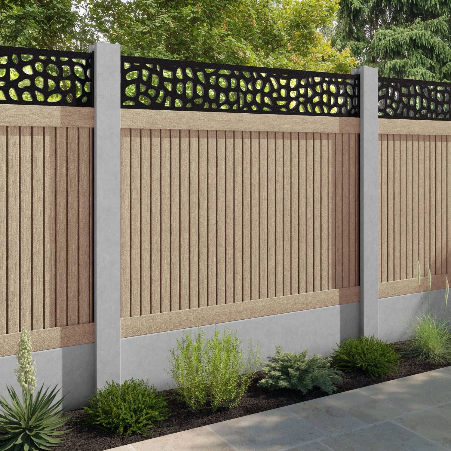 Virtis Pebble Fence Panel - Light Oak - for existing concrete posts