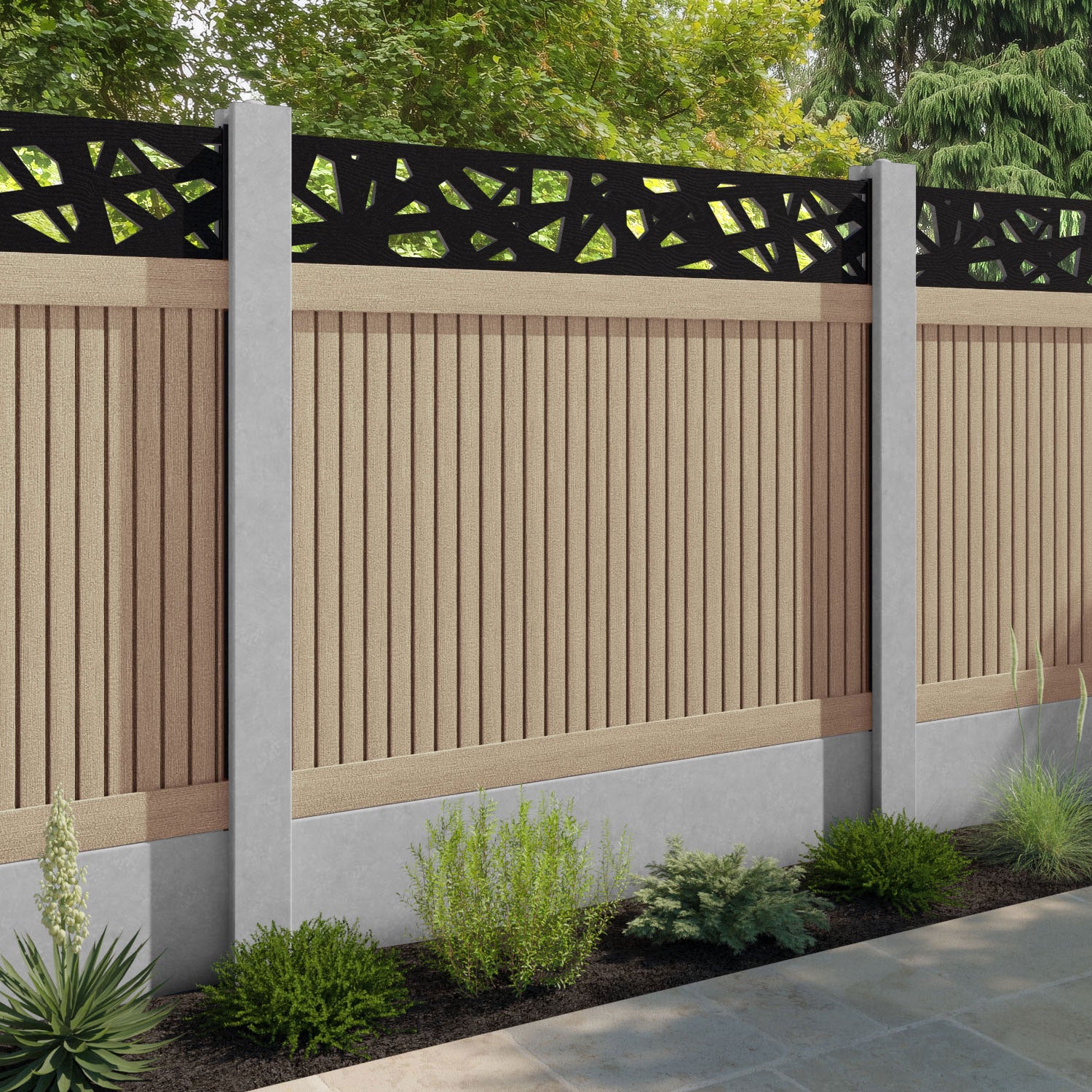 Virtis Prism Fence Panel - Light Oak - for existing concrete posts