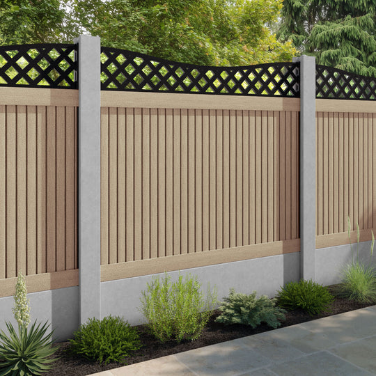 Virtis Low Wave Fence Panel - Light Oak - for existing concrete posts