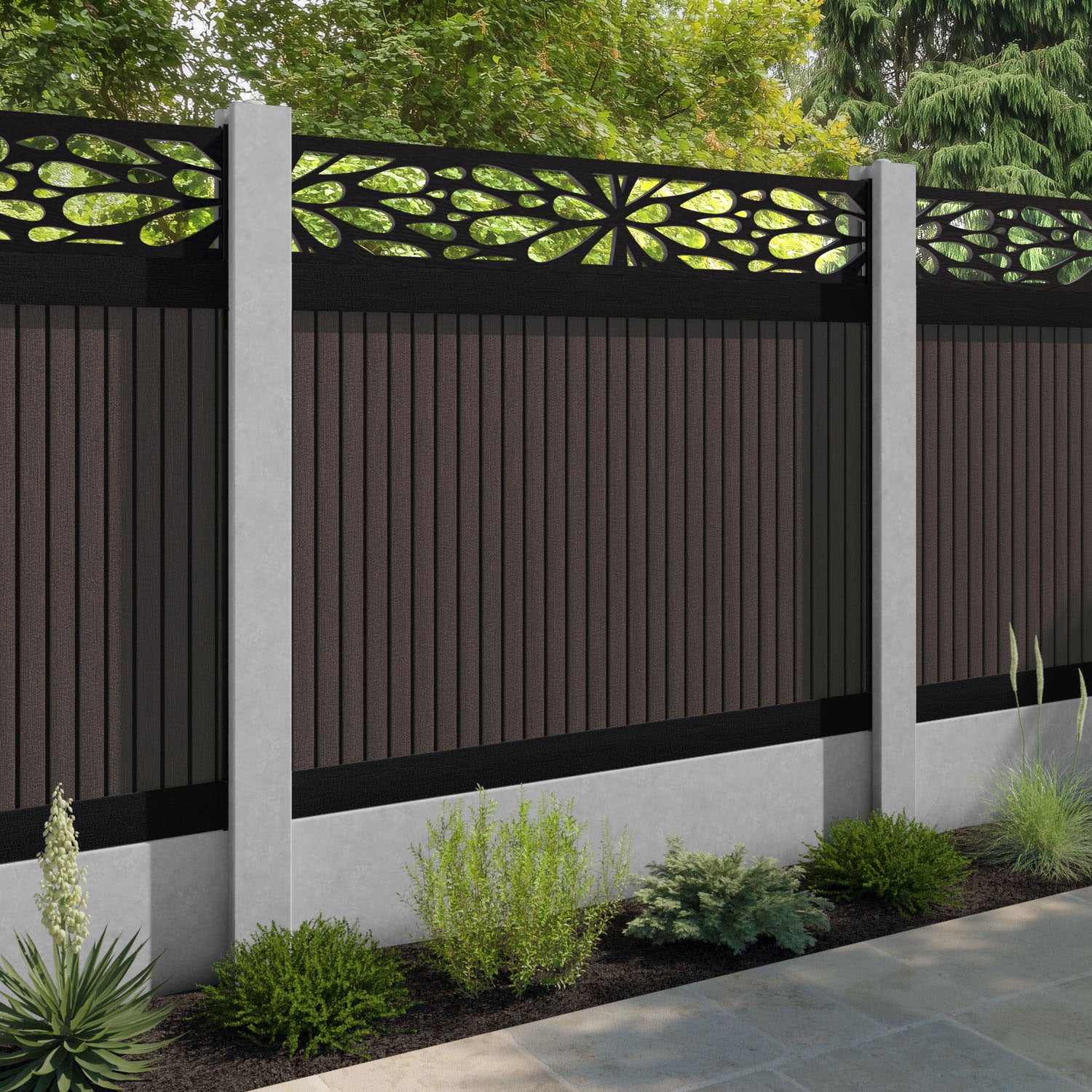 Virtis Blossom Fence Panel - Mid Brown - for existing concrete posts