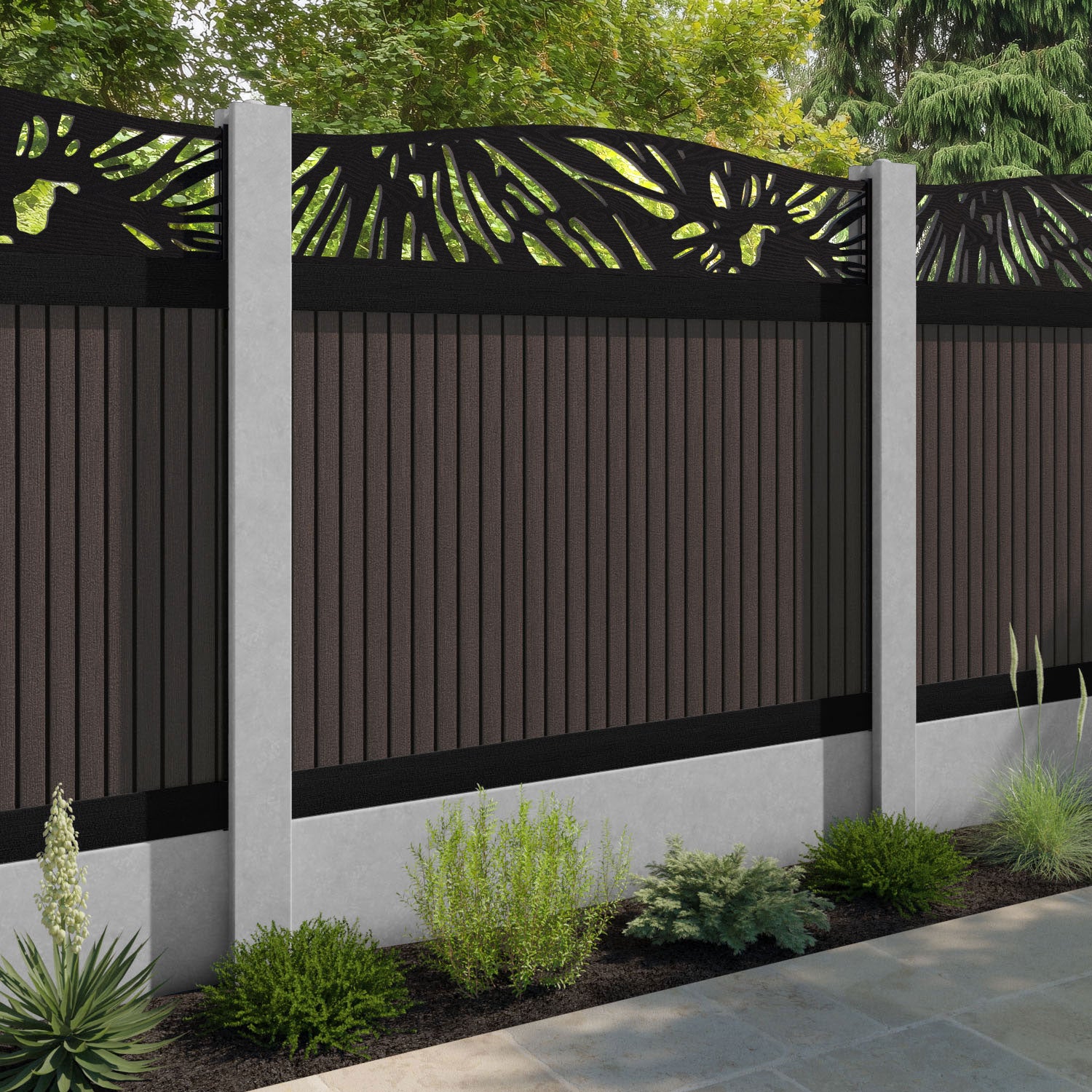Virtis Poppy Curved Top Fence Panel - Mid Brown - for existing concrete posts