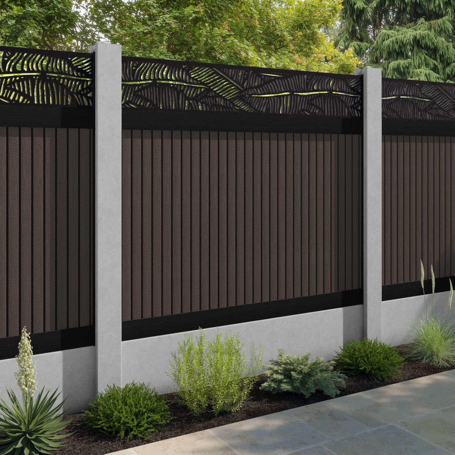 Virtis Feather Fence Panel - Mid Brown - for existing concrete posts