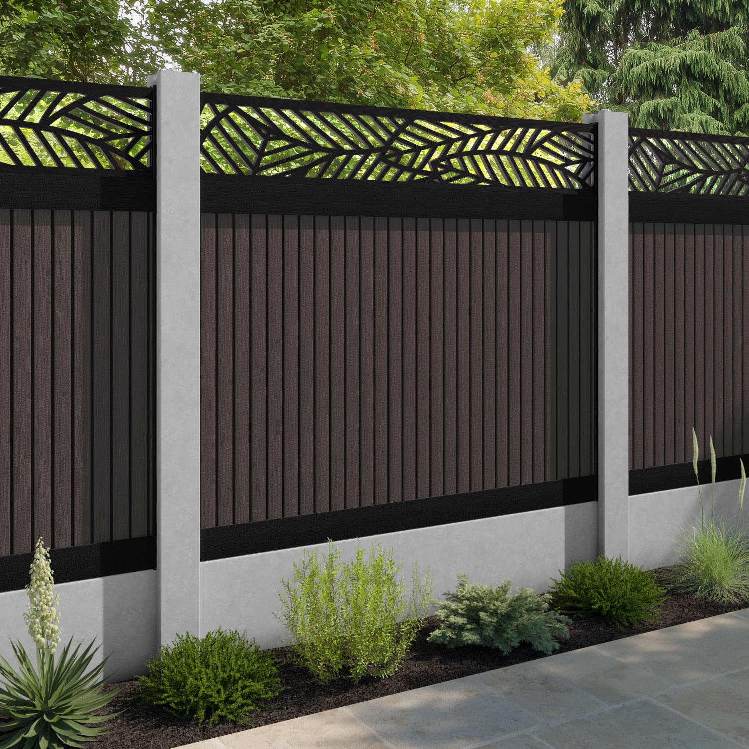 Virtis Habitat Fence Panel - Mid Brown - for existing concrete posts