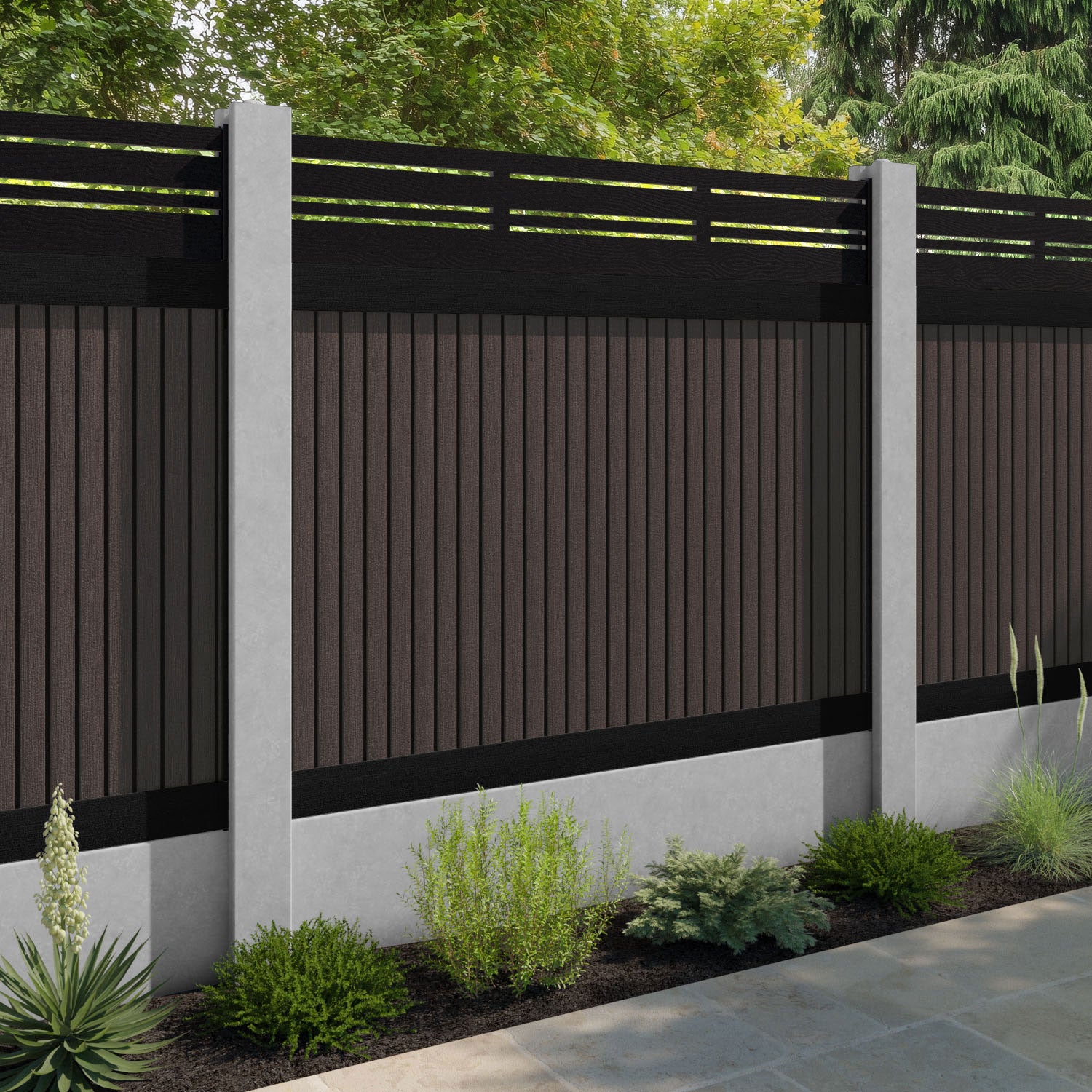 Virtis Linea Fence Panel - Mid Brown - for existing concrete posts