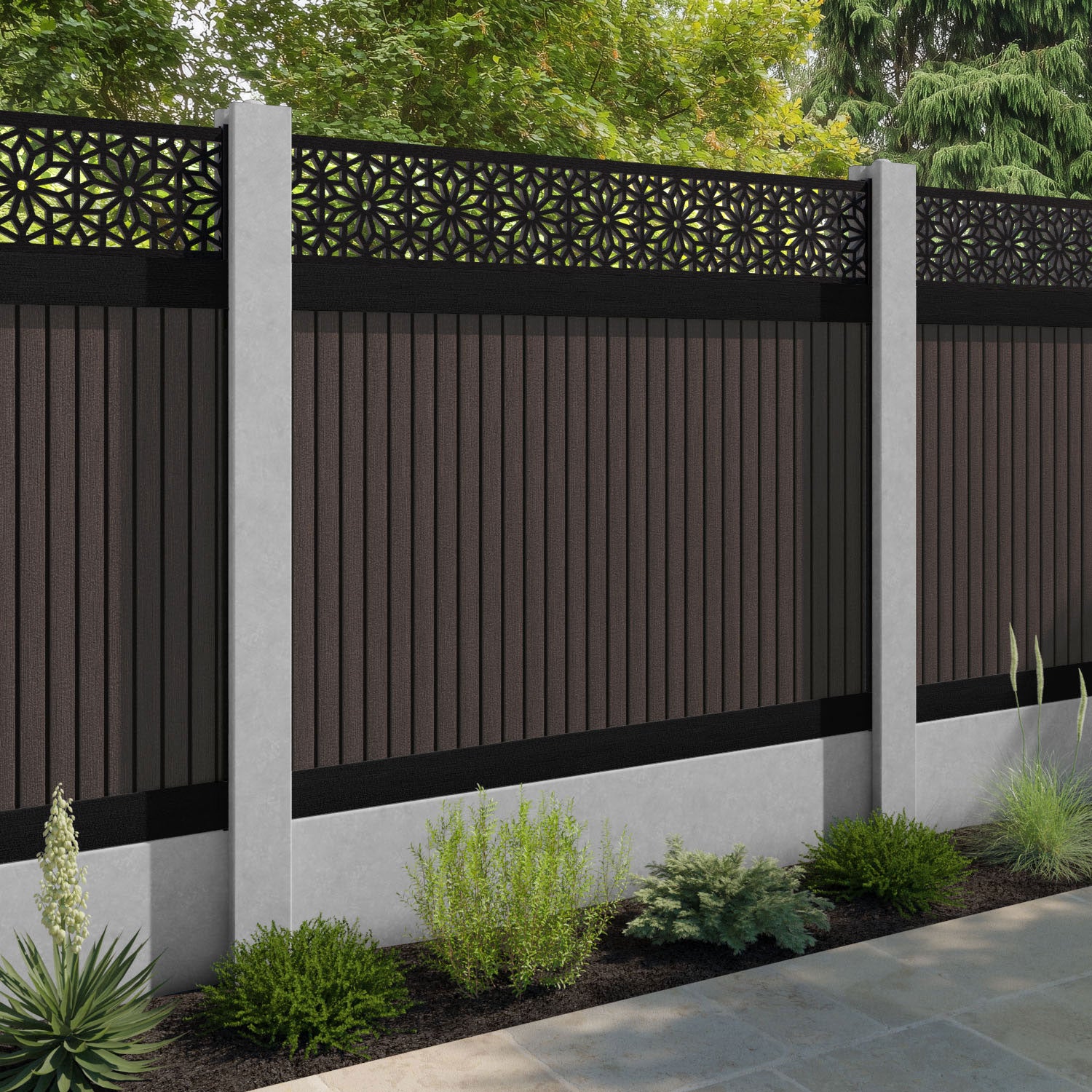 Virtis Narwa Fence Panel - Mid Brown - for existing concrete posts