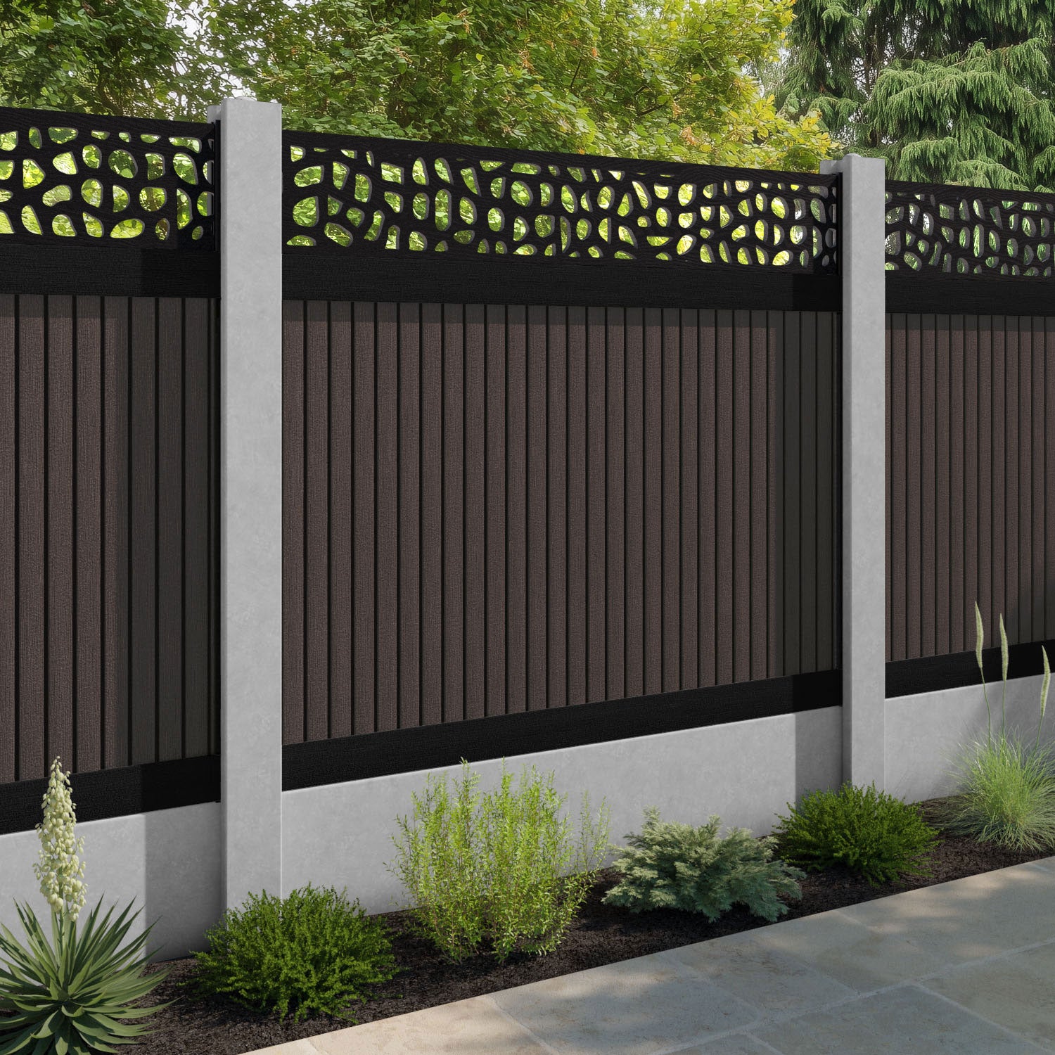 Virtis Pebble Fence Panel - Mid Brown - for existing concrete posts