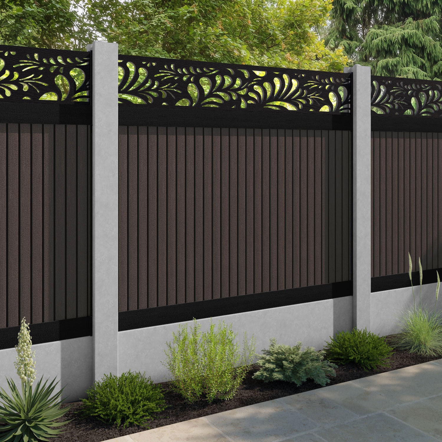 Virtis Petal Fence Panel - Mid Brown - for existing concrete posts