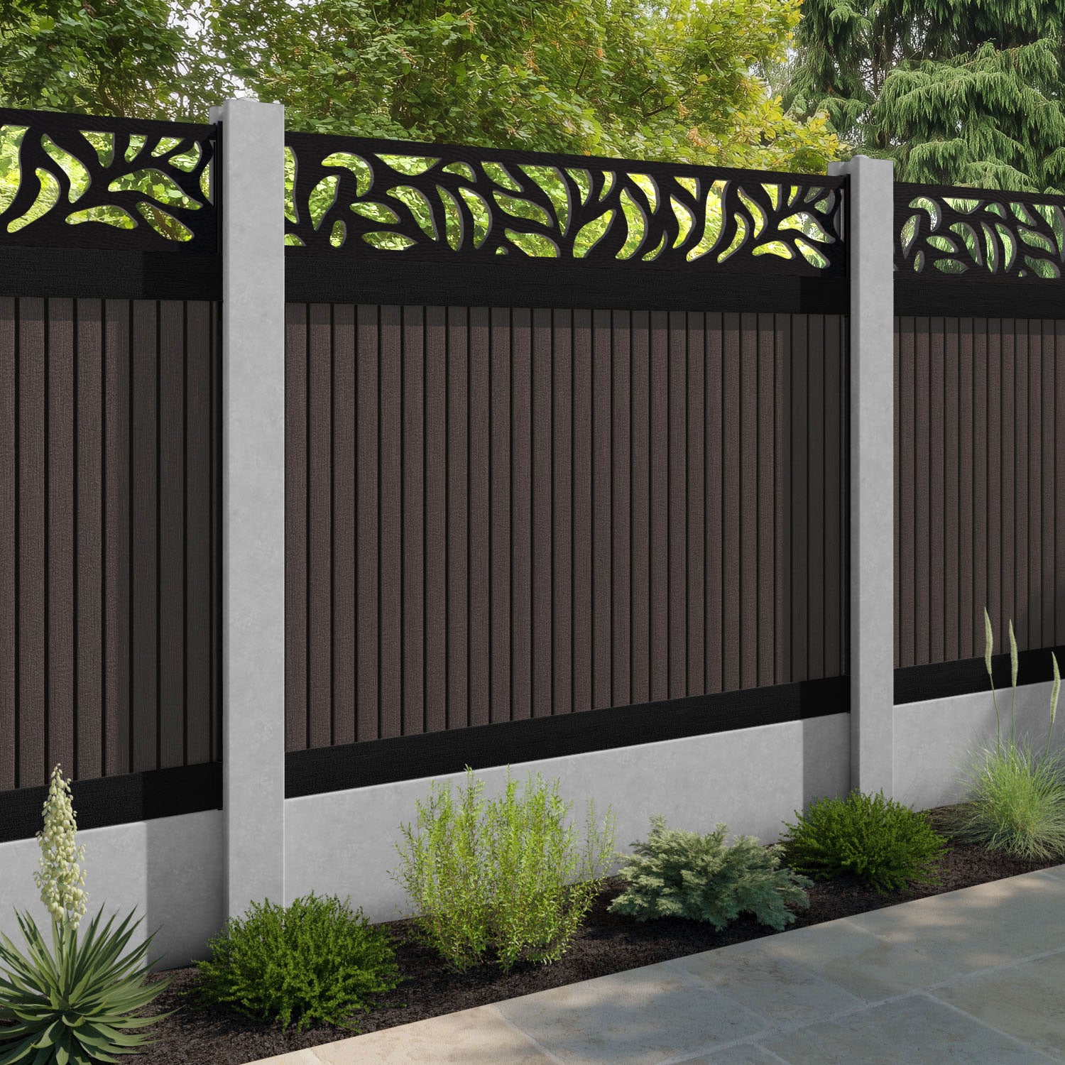 Virtis Plume Fence Panel - Mid Brown - for existing concrete posts