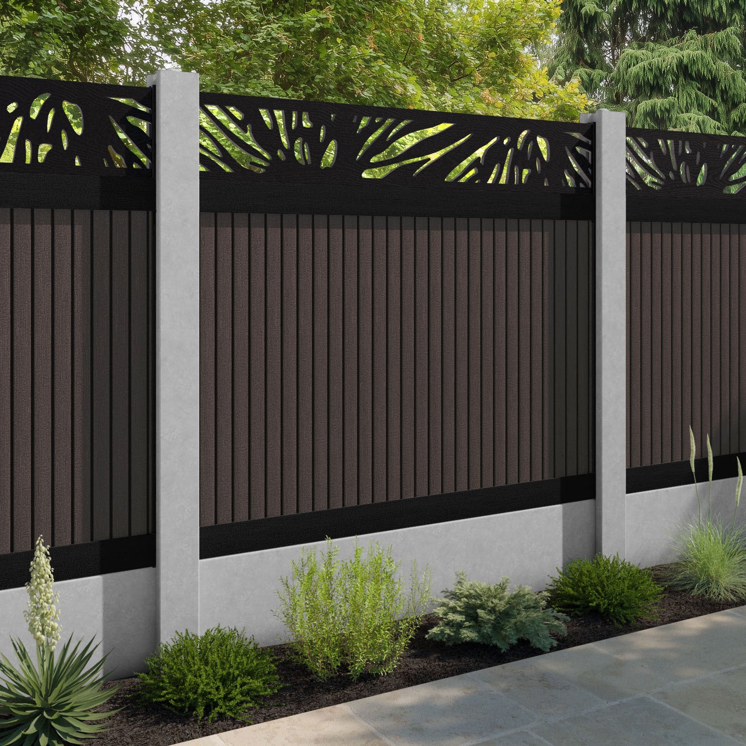 Virtis Poppy Fence Panel - Mid Brown - for existing concrete posts
