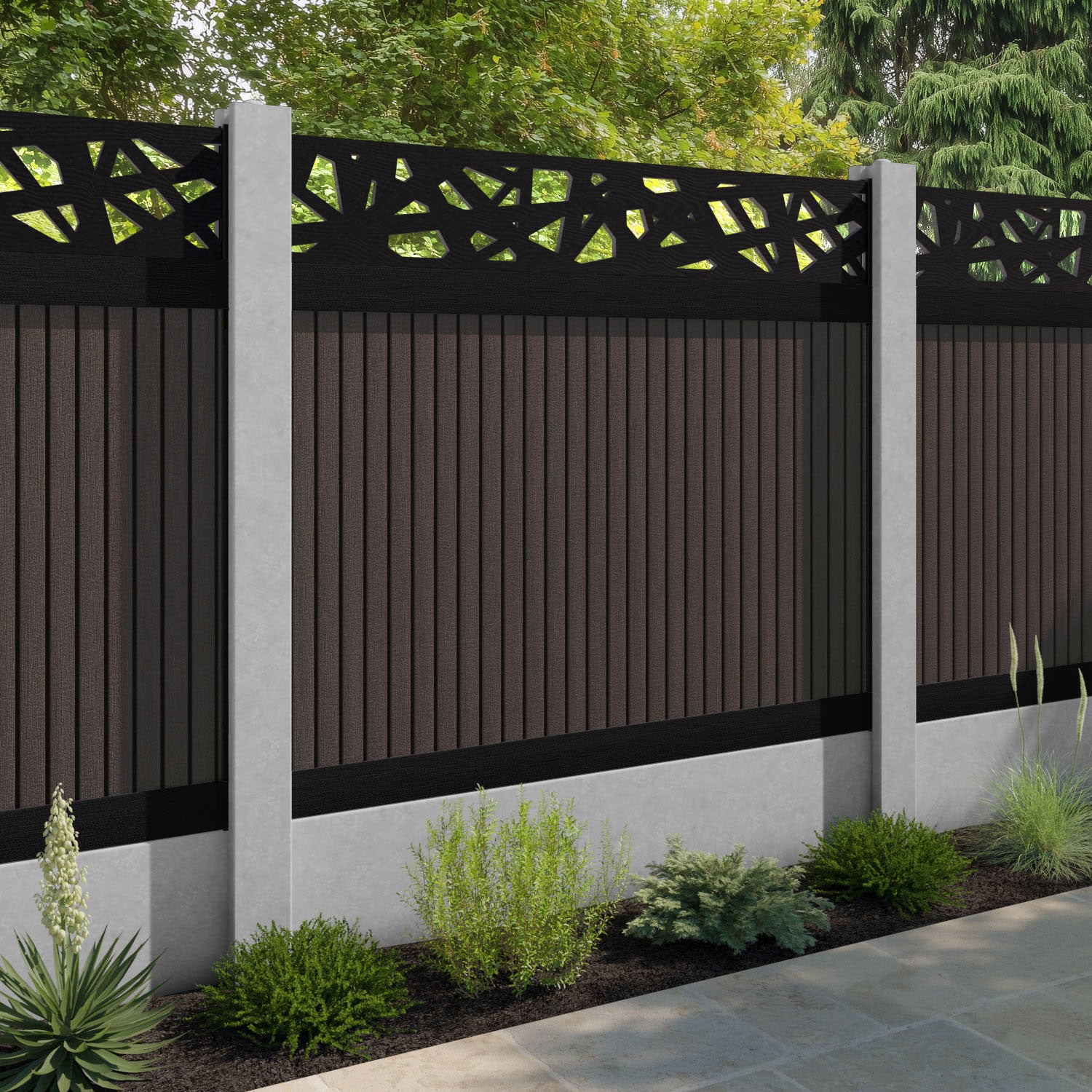 Virtis Prism Fence Panel - Mid Brown - for existing concrete posts