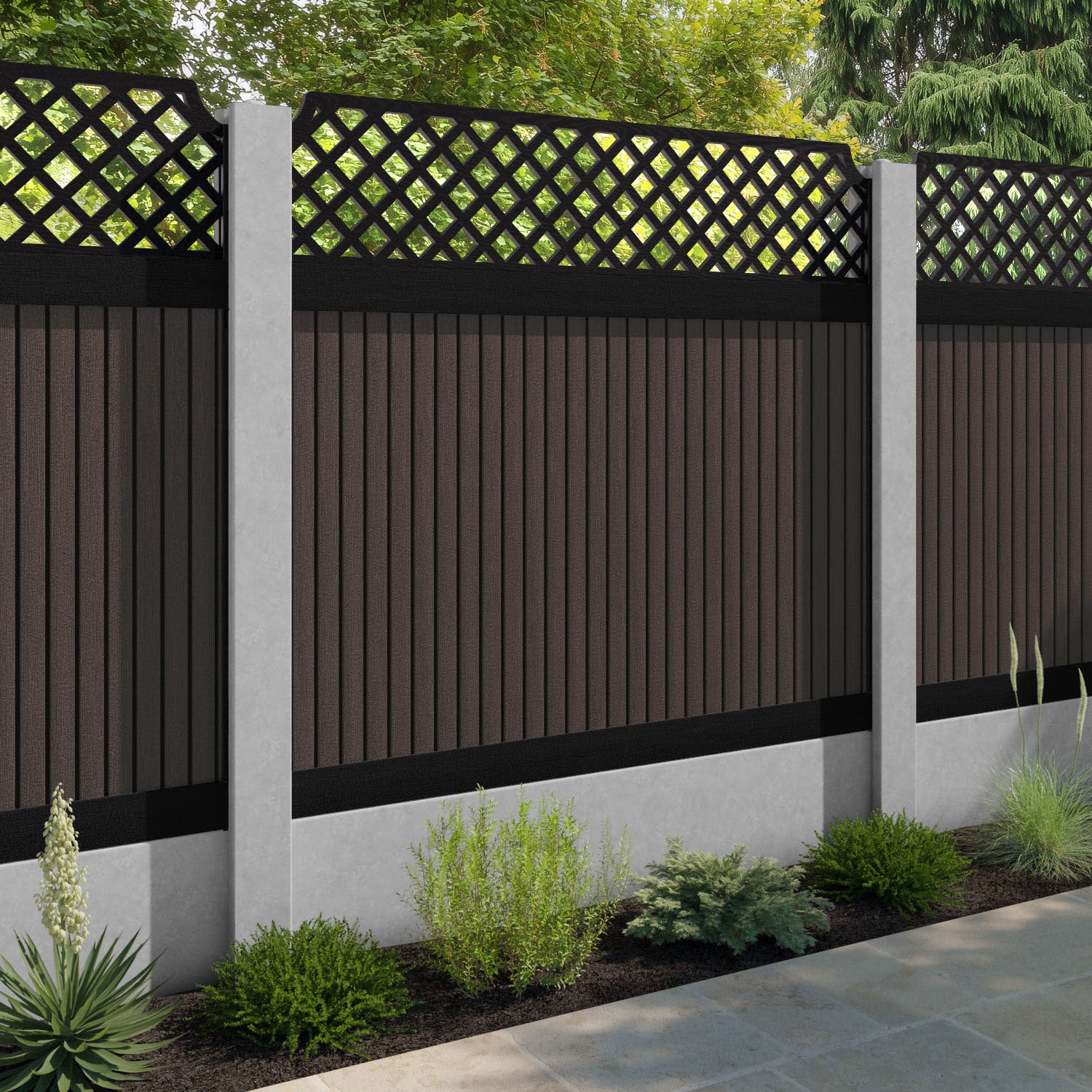Virtis Regal Hive Fence Panel - Mid Brown - for existing concrete posts
