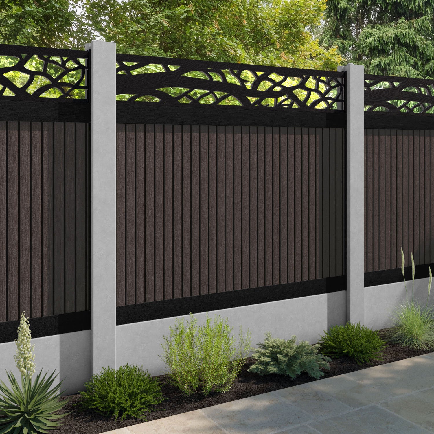 Virtis Twilight Fence Panel - Mid Brown - for existing concrete posts