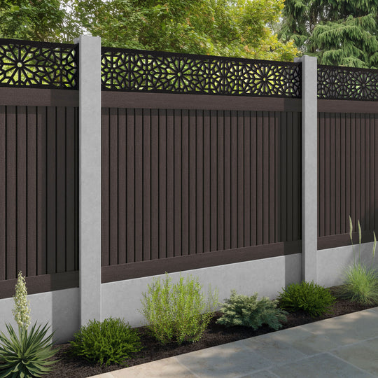 Virtis Alnara Fence Panel - Mid Brown - for existing concrete posts
