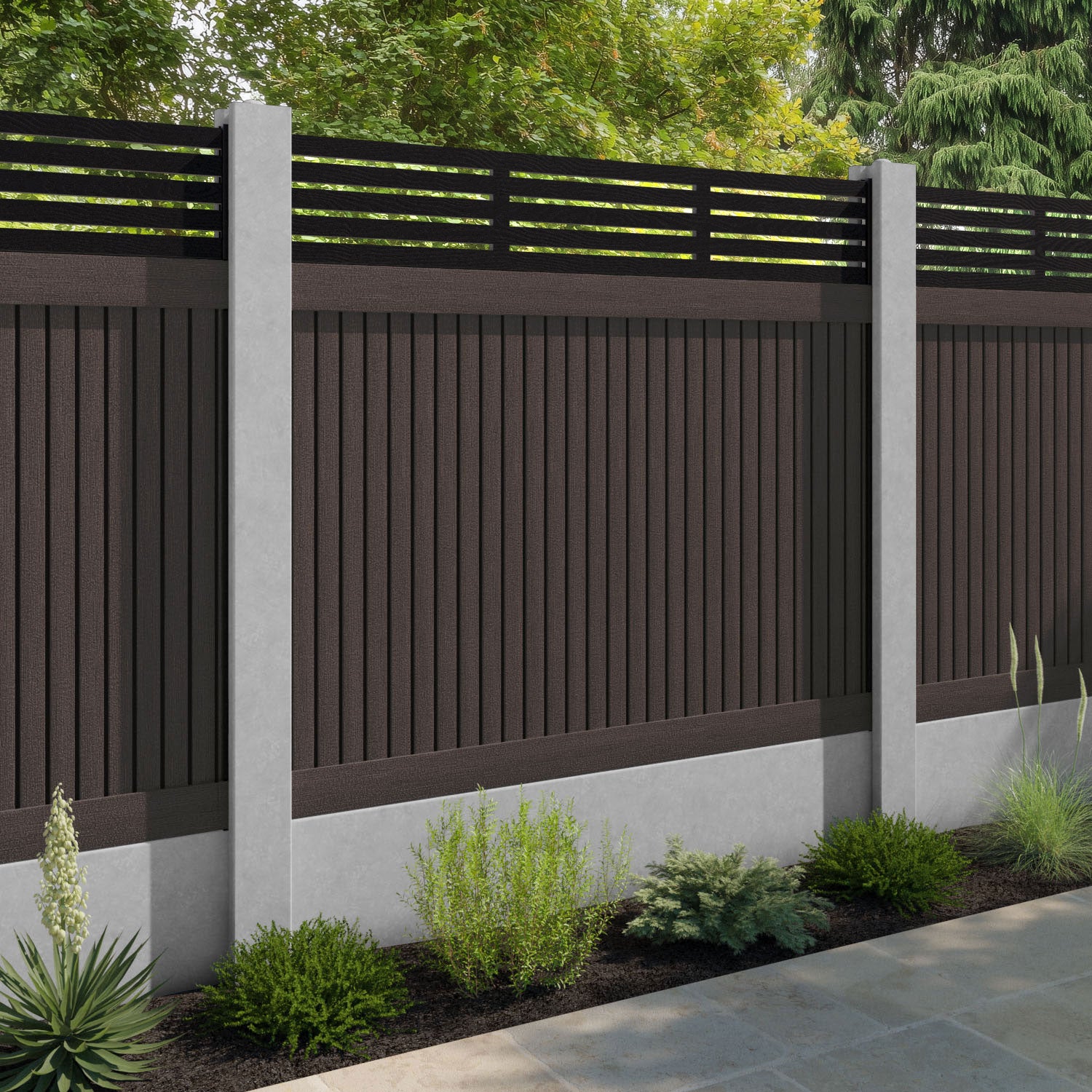Virtis Aspen Fence Panel - Mid Brown - for existing concrete posts