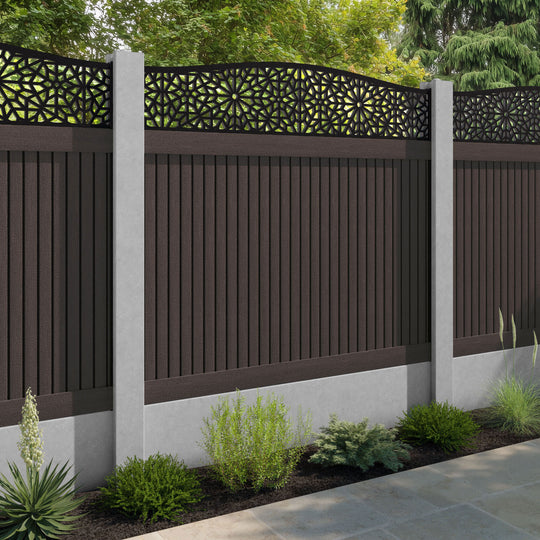 Virtis Alnara Curved Top Fence Panel - Mid Brown - for existing concrete posts