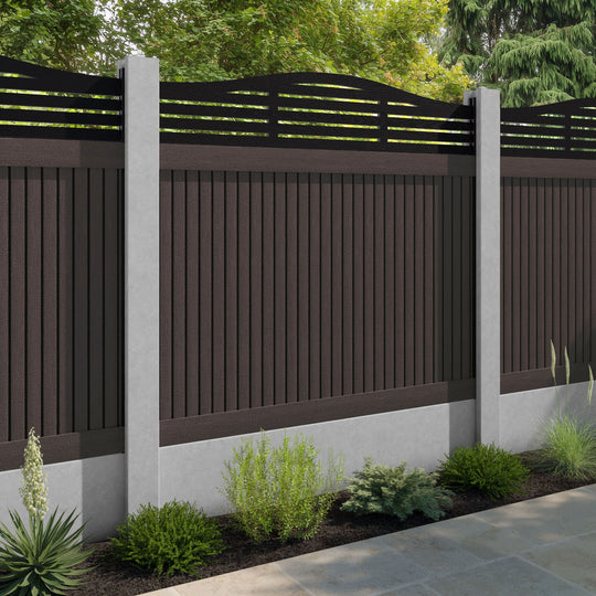 Virtis Aspen Curved Top Fence Panel - Mid Brown - for existing concrete posts