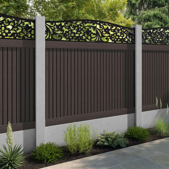 Virtis Eden Curved Top Fence Panel - Mid Brown - for existing concrete posts