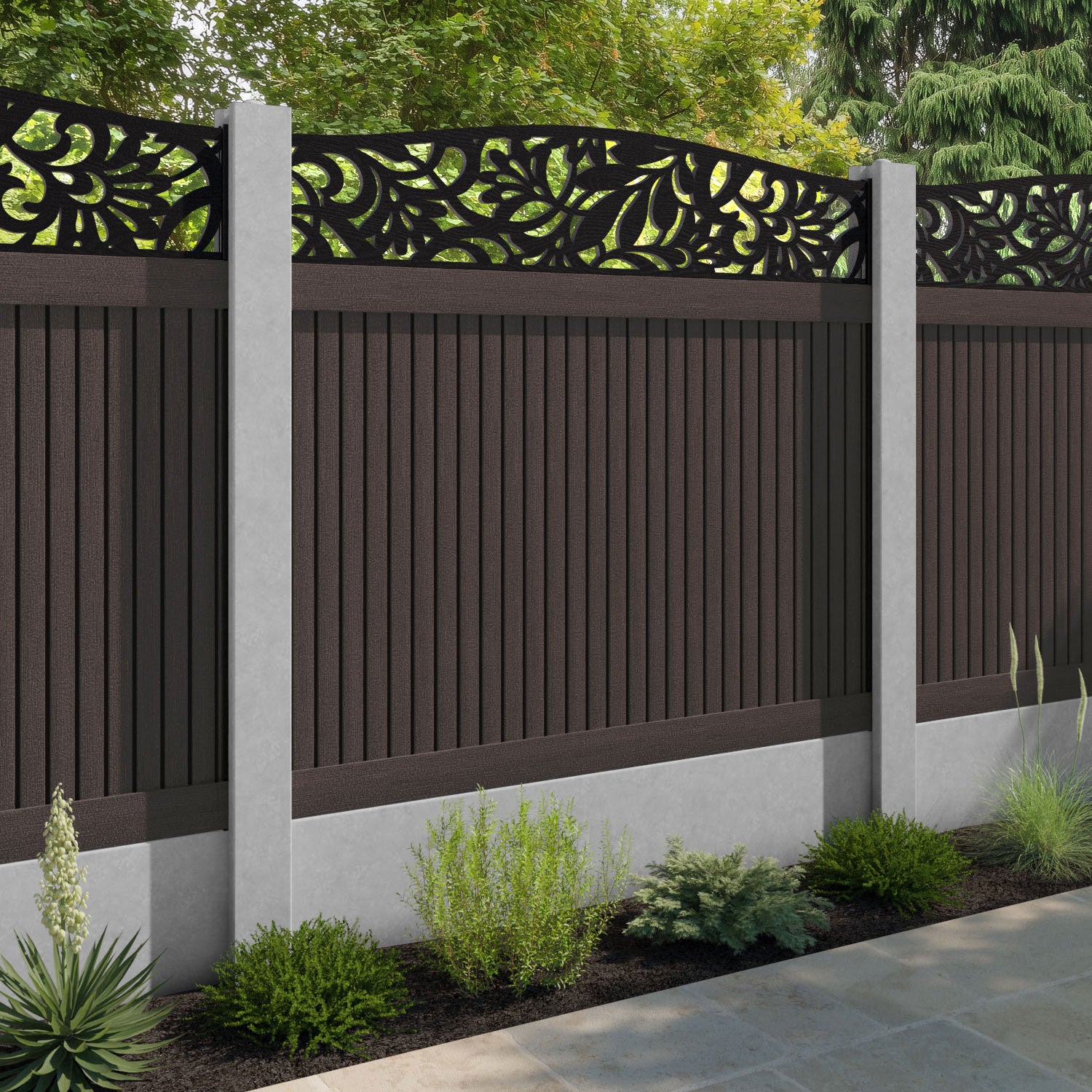 Virtis Heritage Curved Top Fence Panel - Mid Brown - for existing concrete posts