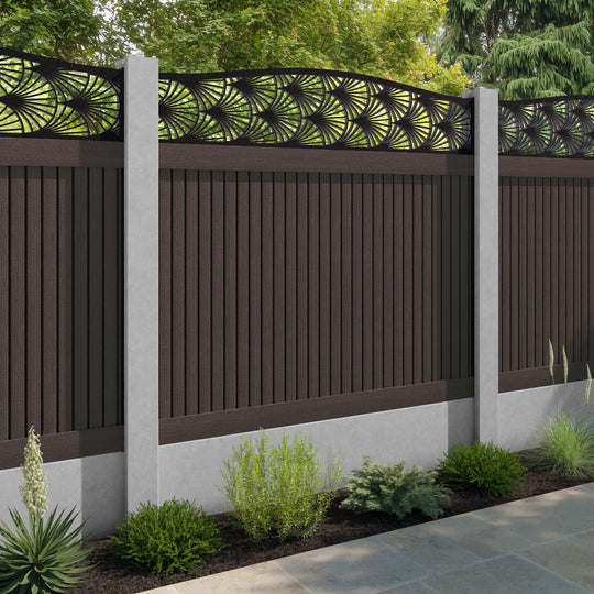 Virtis Laurel Curved Top Fence Panel - Mid Brown - for existing concrete posts