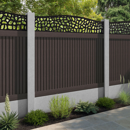 Virtis Pebble Curved Top Fence Panel - Mid Brown - for existing concrete posts