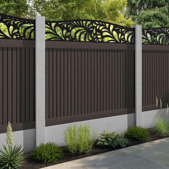Virtis Petal Curved Top Fence Panel - Mid Brown - for existing concrete posts
