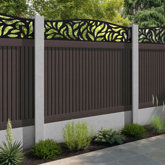 Virtis Plume Curved Top Fence Panel - Mid Brown - for existing concrete posts