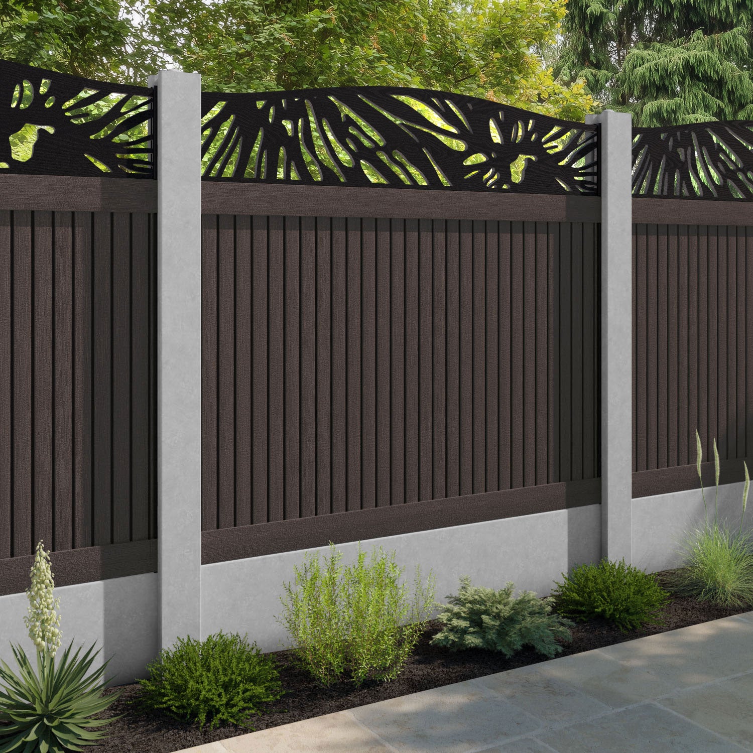 Virtis Poppy Curved Top Fence Panel - Mid Brown - for existing concrete posts