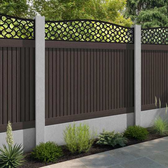 Virtis Vida Curved Top Fence Panel - Mid Brown - for existing concrete posts