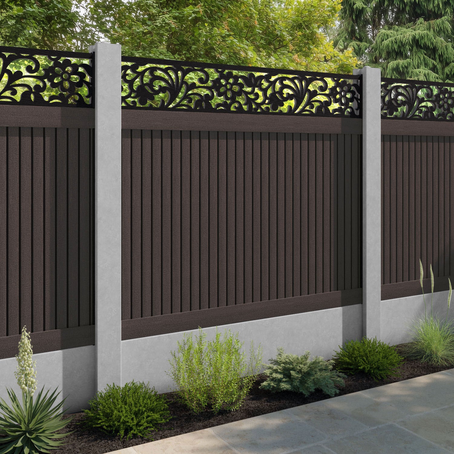 Virtis Eden Fence Panel - Mid Brown - for existing concrete posts