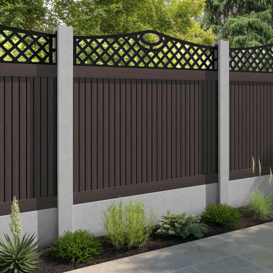 Virtis Oxford Curved Top Fence Panel - Mid Brown - for existing concrete posts