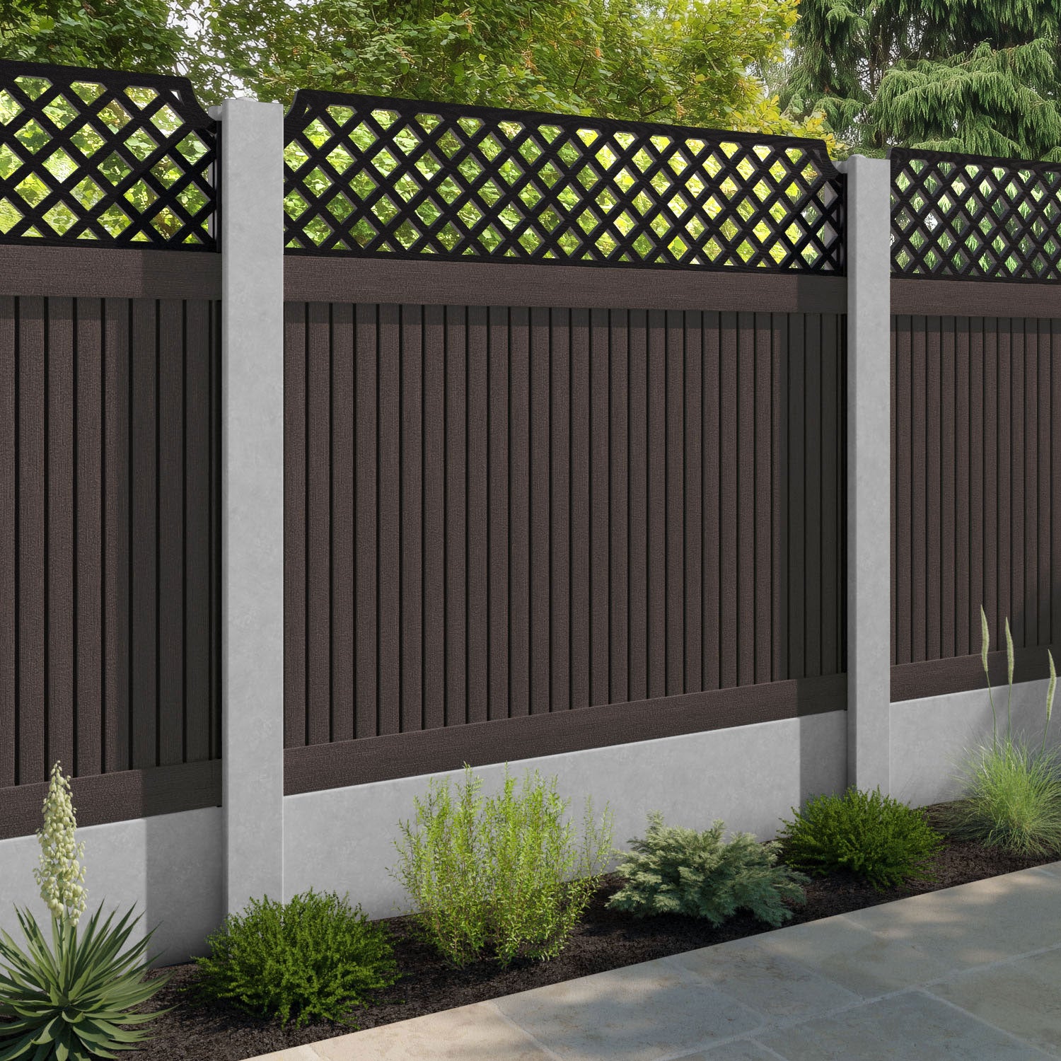 Virtis Regal Hive Fence Panel - Mid Brown - for existing concrete posts