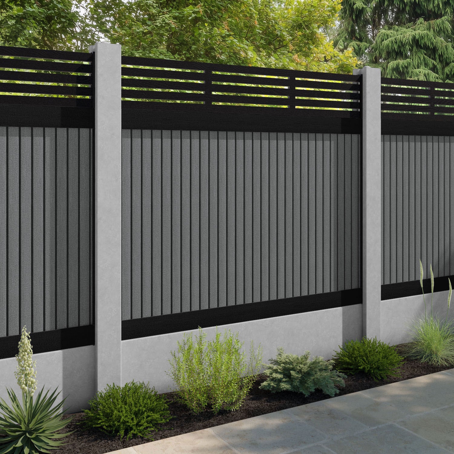 Virtis Aspen Fence Panel - Mid Grey - for existing concrete posts