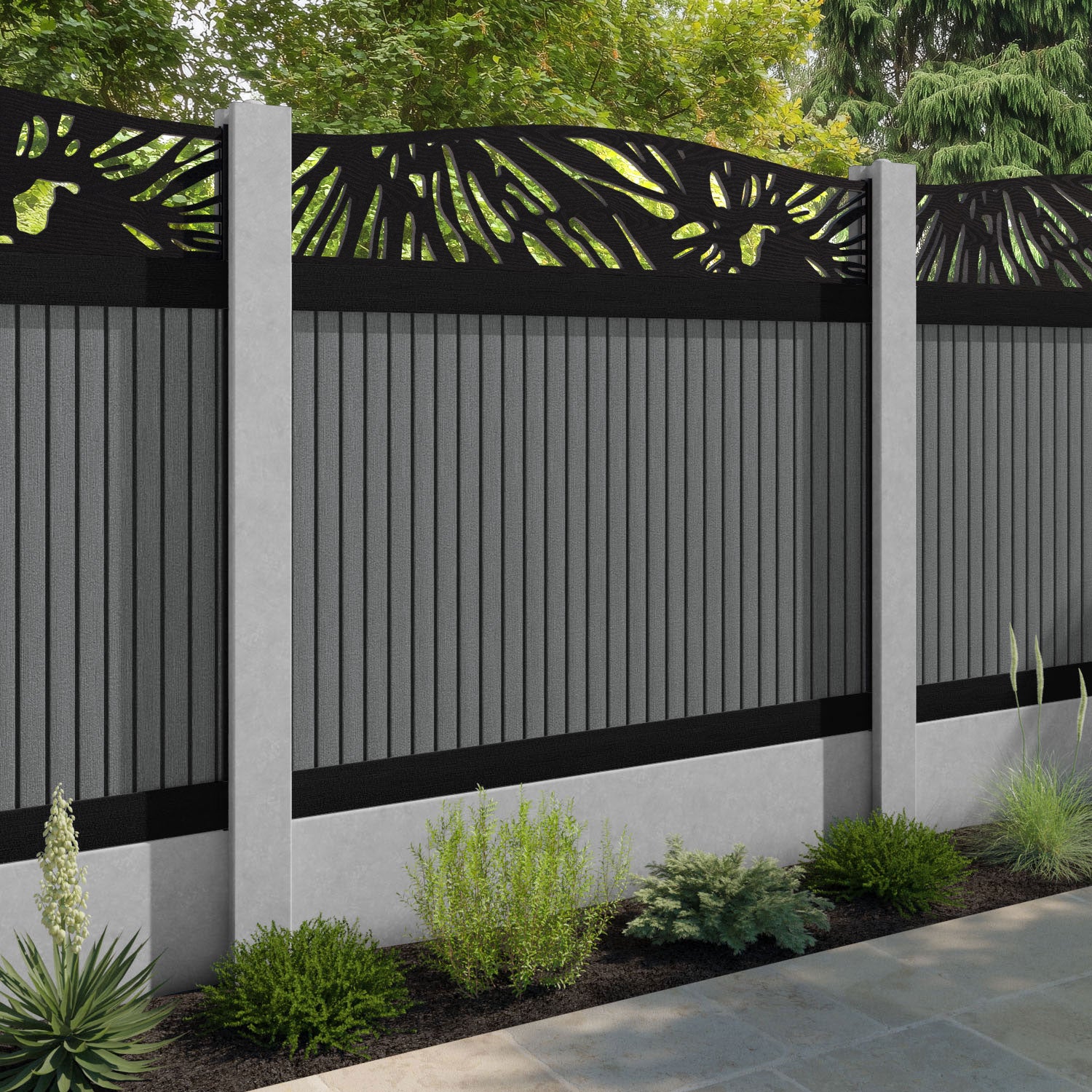 Virtis Poppy Curved Top Fence Panel - Mid Grey - for existing concrete posts