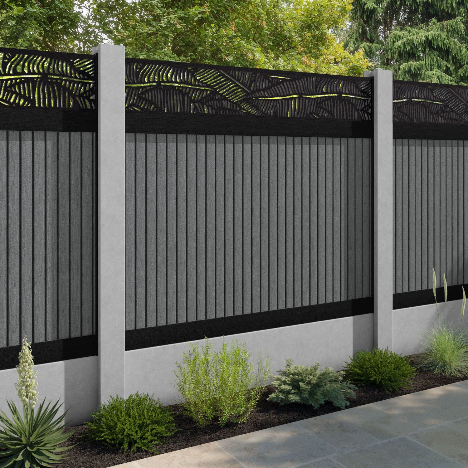 Virtis Feather Fence Panel - Mid Grey - for existing concrete posts
