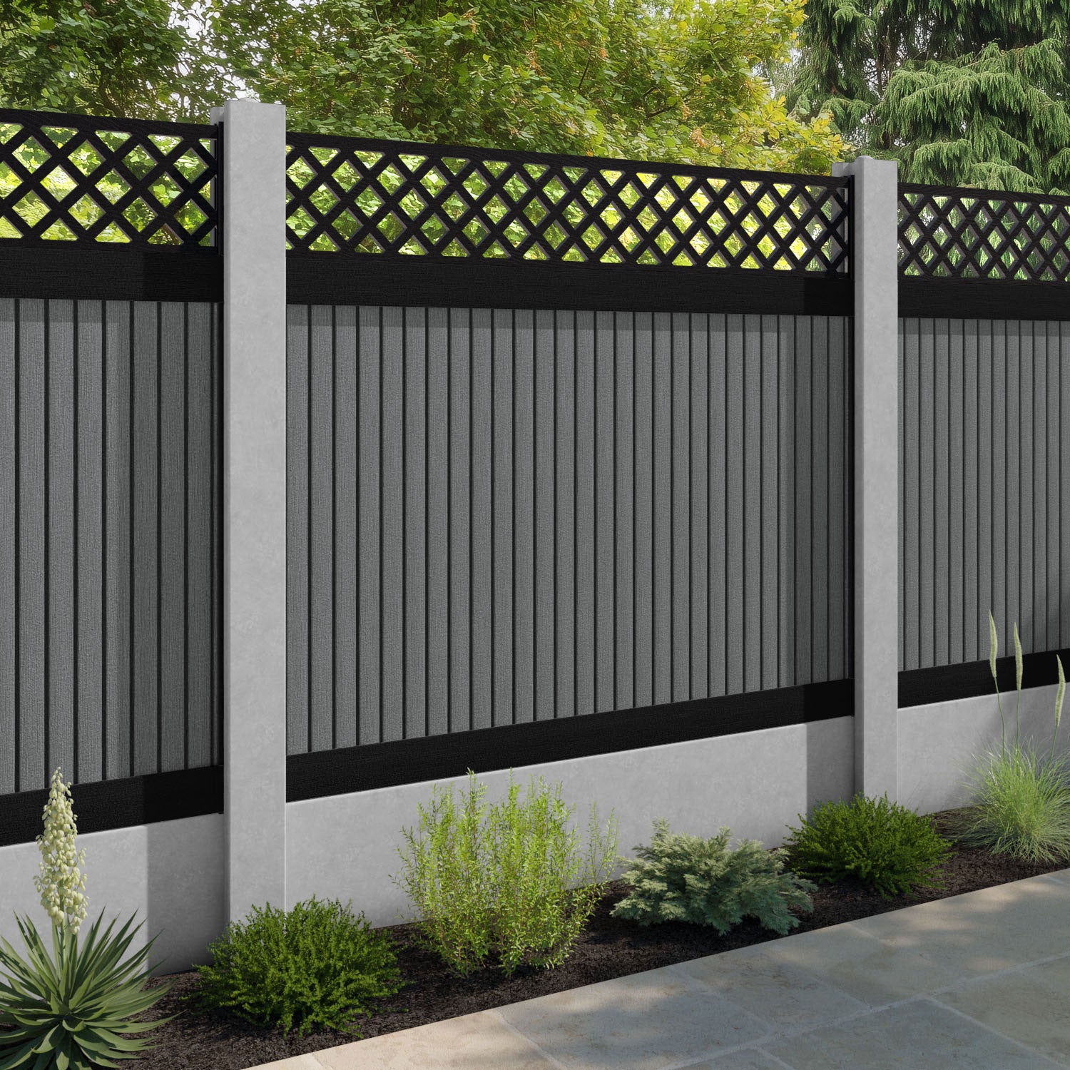 Virtis Hive Fence Panel - Mid Grey - for existing concrete posts